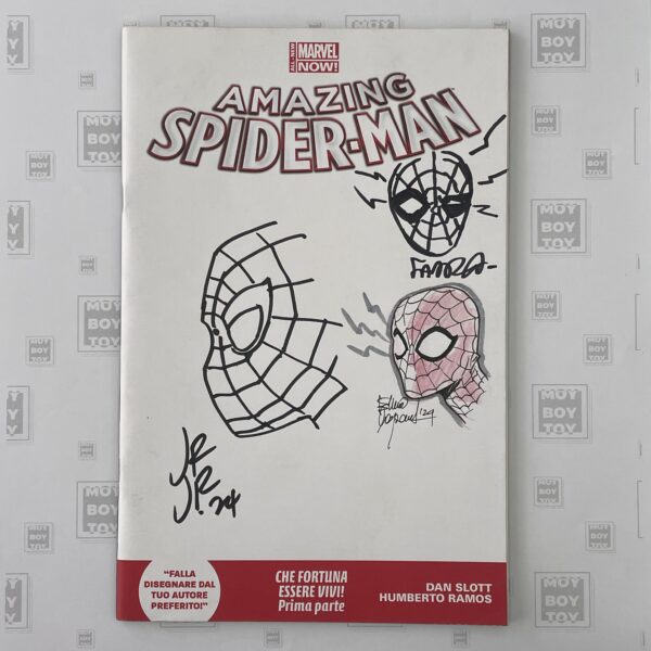 Amazing Spider-Man 1 White cover con remarque di John Romita Jr, Elena Casagrande e Sara Pichelli